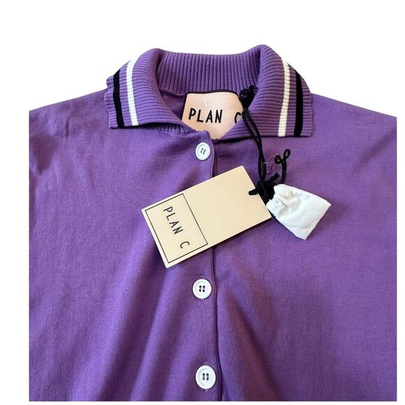 Plan C Striped Collar Cotton Knit Polo, Lavender, Size 42 IT, New with tag - Picture 12 of 15